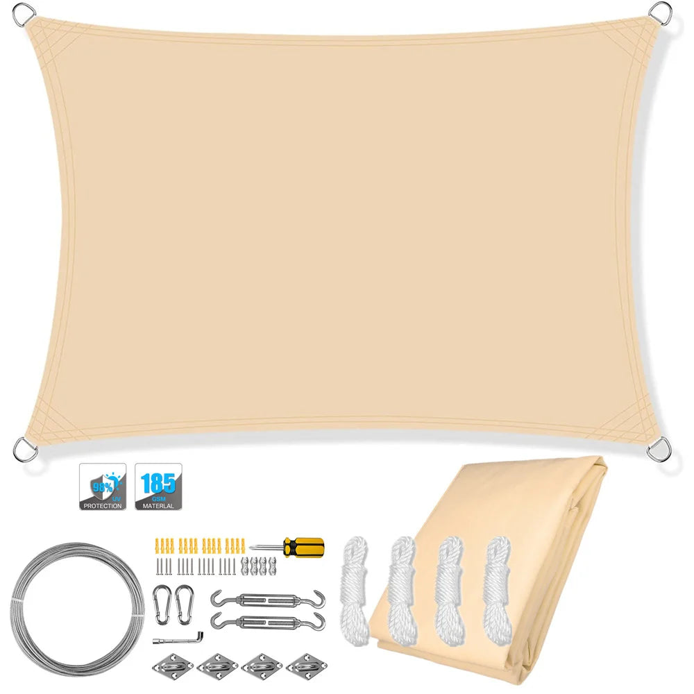Avelena | Wasserdichter rechteckiger Sonnenschutzsegel mit UV-Schutz & Montagesets – ShadeGuard