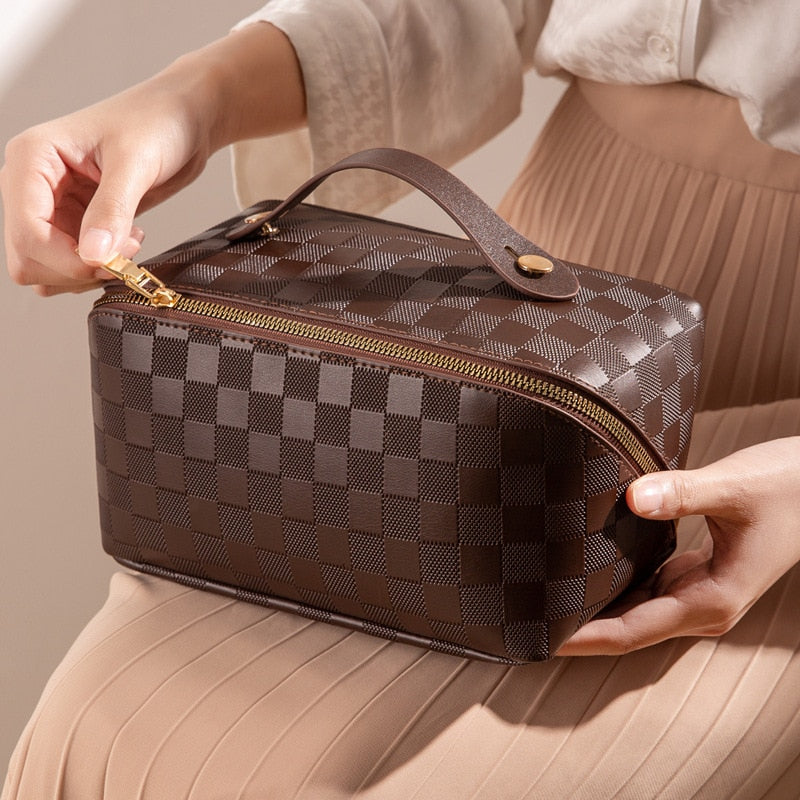 Avelena |  Luxus Checkered Make-up Kosmetiktasche