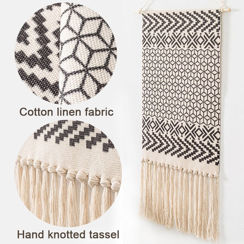 Avelena | Böhmischer Wandteppich, Makramee-Wandbehang, Heimdekoration, Baumwoll-Leinen-Quaste, handgefertigt, gewebt, geometrische Leinwandkunst, Hintergrund-Wandteppiche
