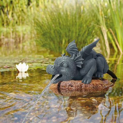 Avelena | Wasserspeiender Drachenstatue aus Harz Wetterfeste Realistische Wassersprühszenen Harz Gartendekoration