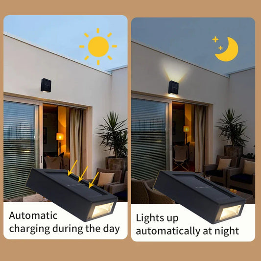 Avelena | Wasserdichte LED-Solar-Wandlampe: Auf- und Abstrahlung für Balkon, Garten, Straße und Landschaft