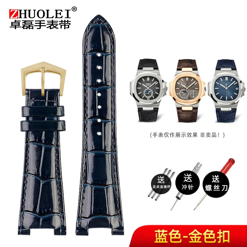 Avelena | 25X13Mm Ausschnitt Echte Leder Uhrband + Verbindung für Patek Philippe Nautilus 5711 5726 5712G Band Armband Bracelet