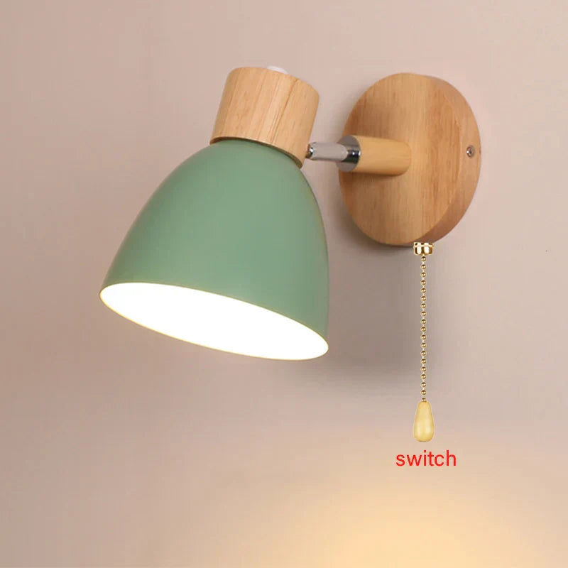 Avelena | Nachttisch LED Wandleuchte mit Schalter Nordic Modern E27 Holzwandleuchten Innenbeleuchtung Schlafzimmer Wohnzimmer Küche