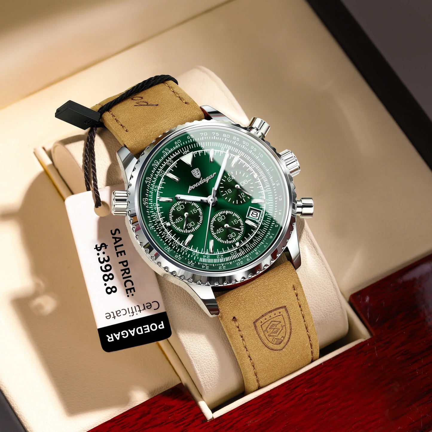 Avelena | Herren Quarzchronografuhr - Wasserdichte Leuchtende Militärsportuhr mit Lederarmband