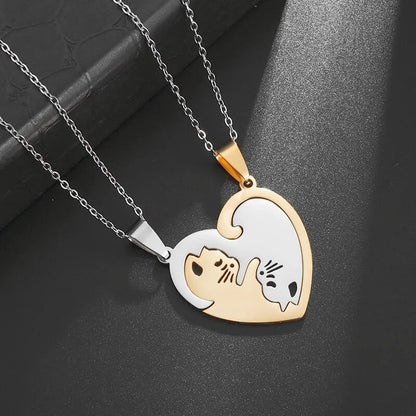 Avelena | Paar Halskette mit Der Klemme Liebe Katze Design
