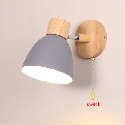 Avelena | Nachttisch LED Wandleuchte mit Schalter Nordic Modern E27 Holzwandleuchten Innenbeleuchtung Schlafzimmer Wohnzimmer Küche