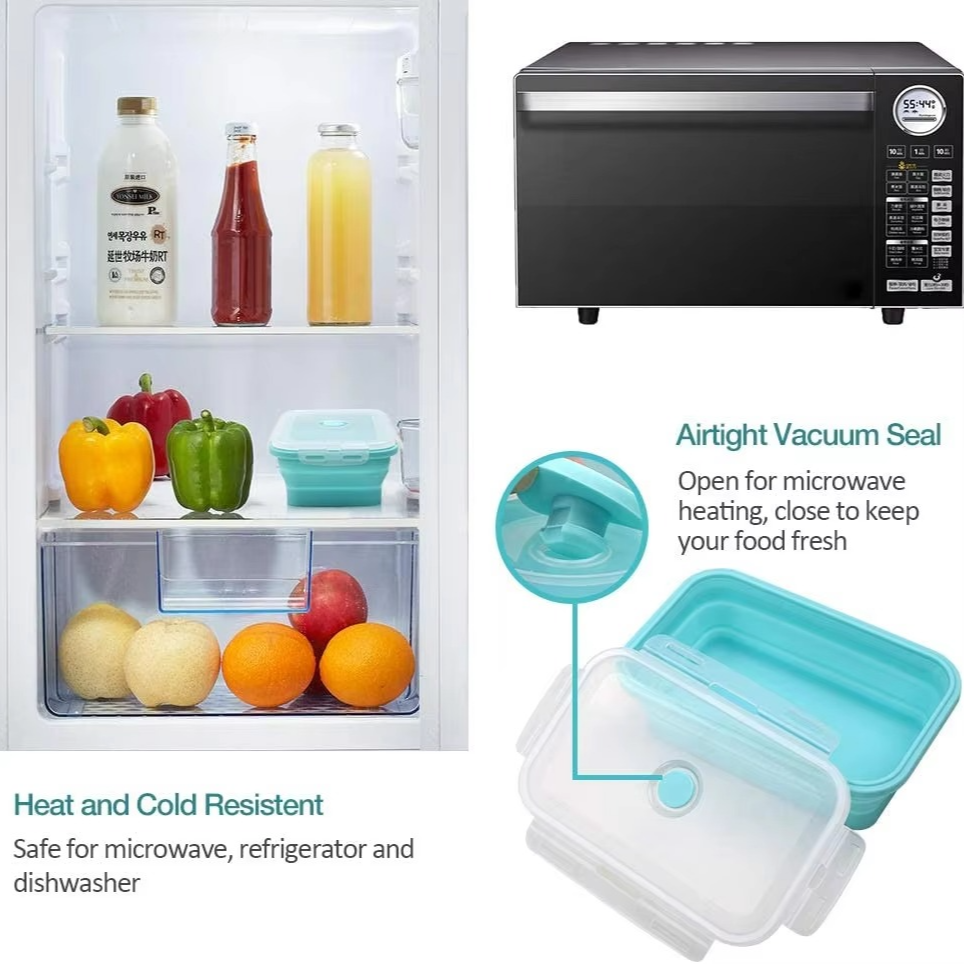 Avelena | Zusammenklappbare Silikon Lebensmittelaufbewahrungsbehälter mit Deckeln 3er Set 40oz