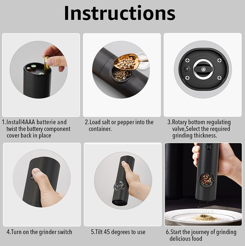Avelena | Elektrische automatische Pfeffer- und Salzmahlmaschine mit LED-Licht und einstellbarem Mahlgrad - Perfekt für die Küche oder das Restaurant