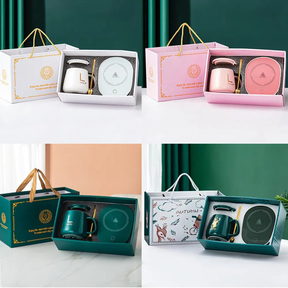 Avelena | Smart Keramik Becher Heizung Tasse Untersetzer Wärmer Thermostat Kaffee Heizung Elektrische Becher Set Milch Tee Heizung Wasser Home Office Geschenk