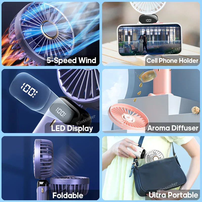 Avelena | Airlio BreezeFlex | Mini-Ventilator 3-in-1 | Powerbank & LED-Display | 5 Windstufen | Tragbar & Verstellbar
