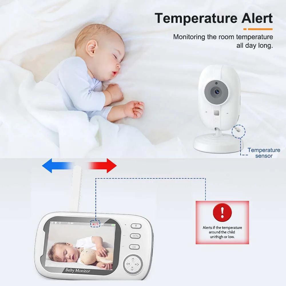 Avelena | 3,5-Zoll Video-Babymonitor mit Nachtsicht, Temperaturanzeige und Zwei-Wege-Audio