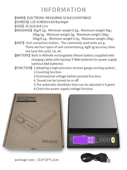 Avelena | 5 kg/0,1 g und 10 kg/1 g digitale elektronische Küchenwaage, LCD-Display, voll wasserdichtes Edelstahl-Waagetool zum Backen