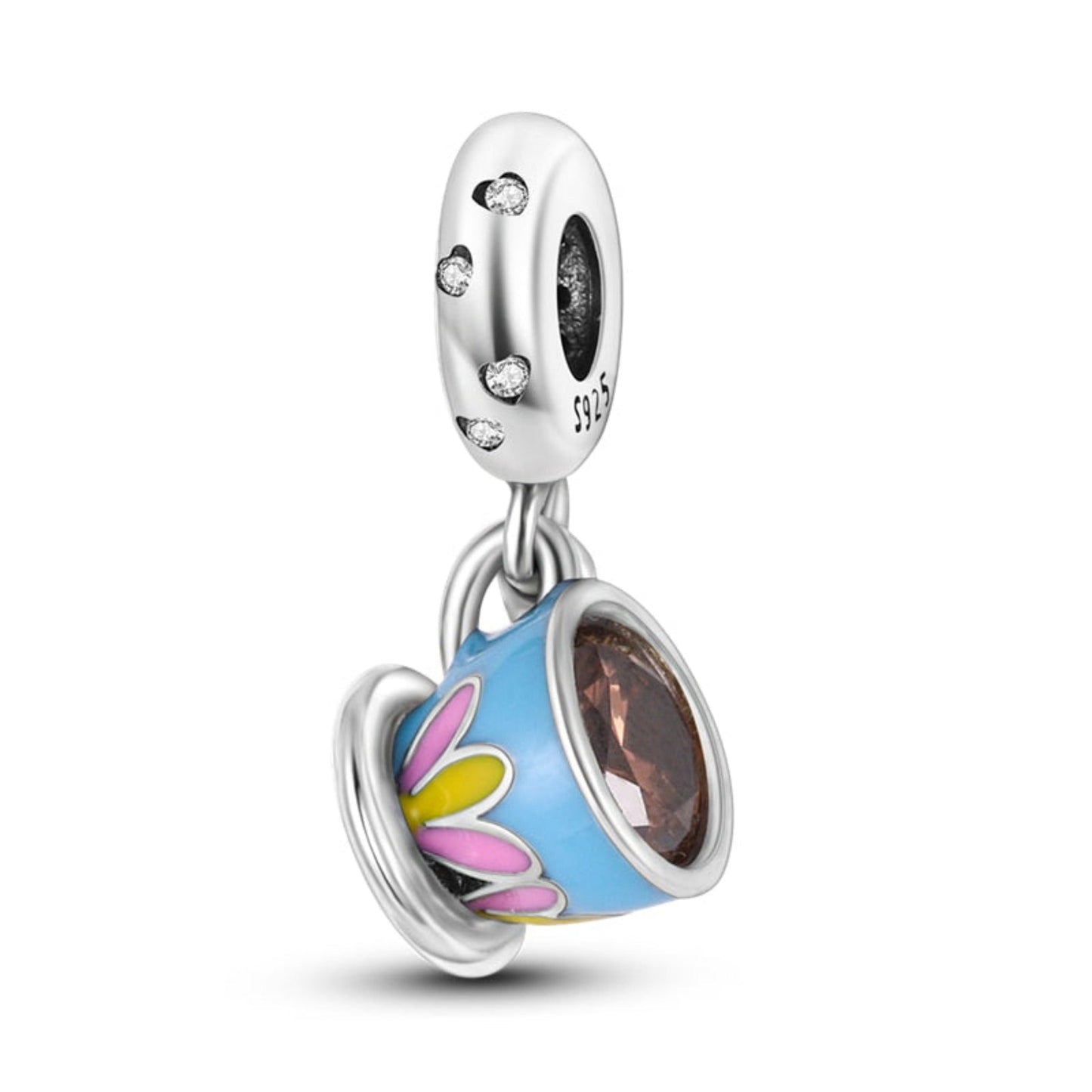 Avelena | Luxyglo 925 Sterling Silber Hängende Farbe Kaffee Tasse Charm