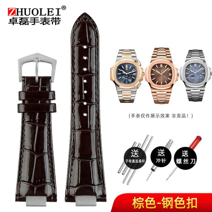 Avelena | 25X13Mm Ausschnitt Echte Leder Uhrband + Verbindung für Patek Philippe Nautilus 5711 5726 5712G Band Armband Bracelet