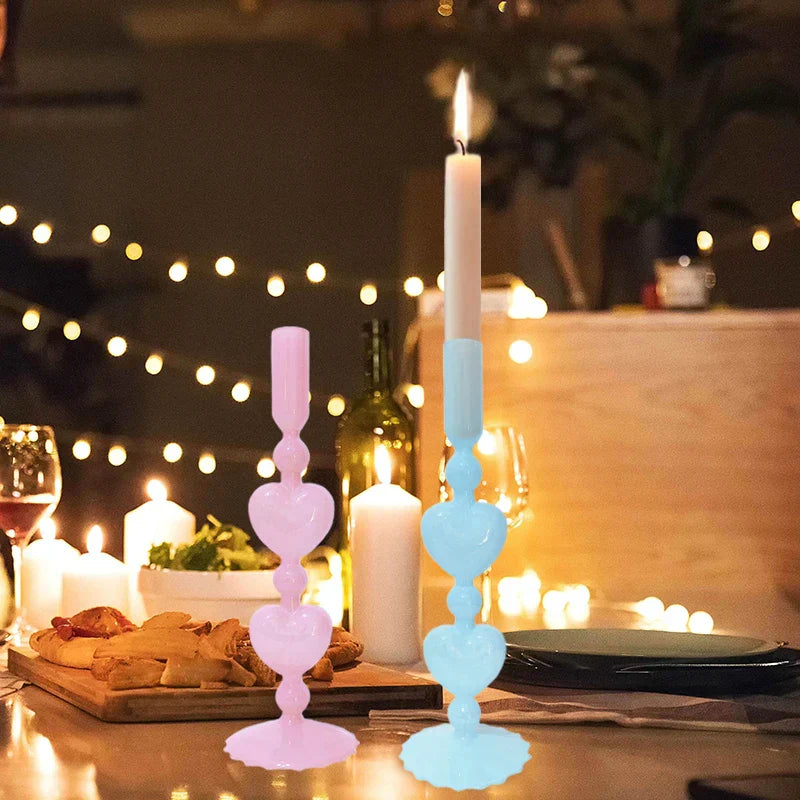 Avelena | Retro Taper Kerzenhalter Rote Herzform Glas Kerzenständer Hochzeit Tischdekoration Zuhause Party Glas Vase Dekor
