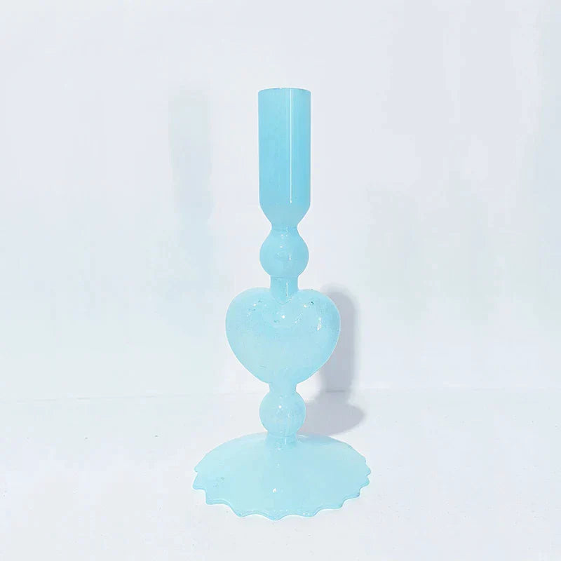 Avelena | Retro Taper Kerzenhalter Rote Herzform Glas Kerzenständer Hochzeit Tischdekoration Zuhause Party Glas Vase Dekor