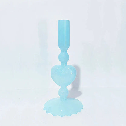 Avelena | Retro Taper Kerzenhalter Rote Herzform Glas Kerzenständer Hochzeit Tischdekoration Zuhause Party Glas Vase Dekor