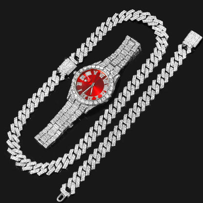 Avelena | Hip Hop Bling Trio Cuban Kette Schmuck Set