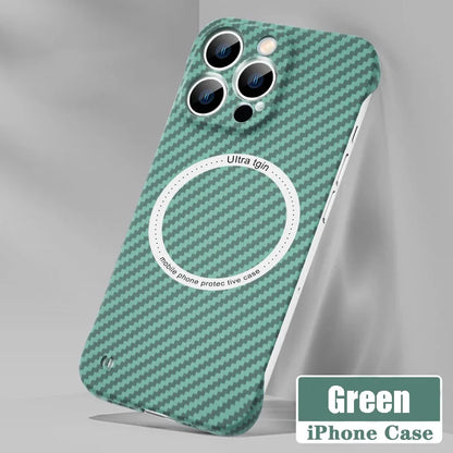 Avelena | Ultra dünnes Carbonfaser-Magnetgehäuse für iPhone 16 15 ProMax 14 Plus 13 12 11 Pro Max Magsafe Wireless Charging rahmenloses Cover
