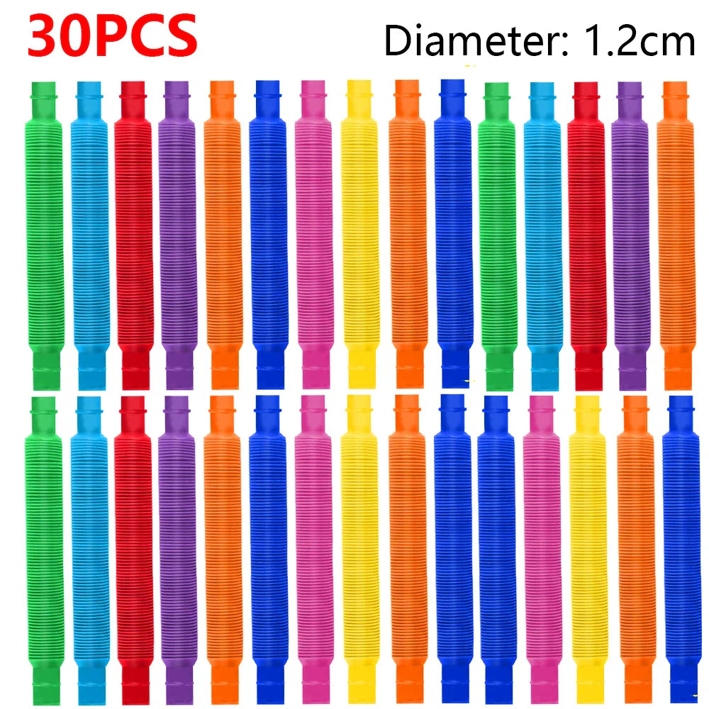 Avelena | 10-30Pcs Bunte Teleskopische Pop-Rohre - Sensorische Fidget-Spielzeuge für Kinder und Erwachsene