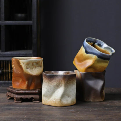 Avelena | Unregelmäßige gedrehte Form Tasse 9,47 Unzen/280 ml Keramik Kaffee Teetasse ohne Griff Polychromatische kreative Keramik Tassen Kaffeetassen Retro