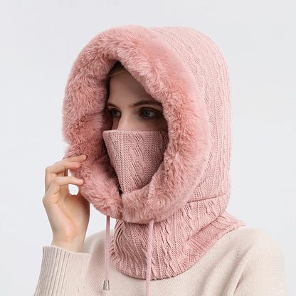 Avelena | Damen Winter Pelzmütze & Masken Set - Strick Cashmere Balaklava