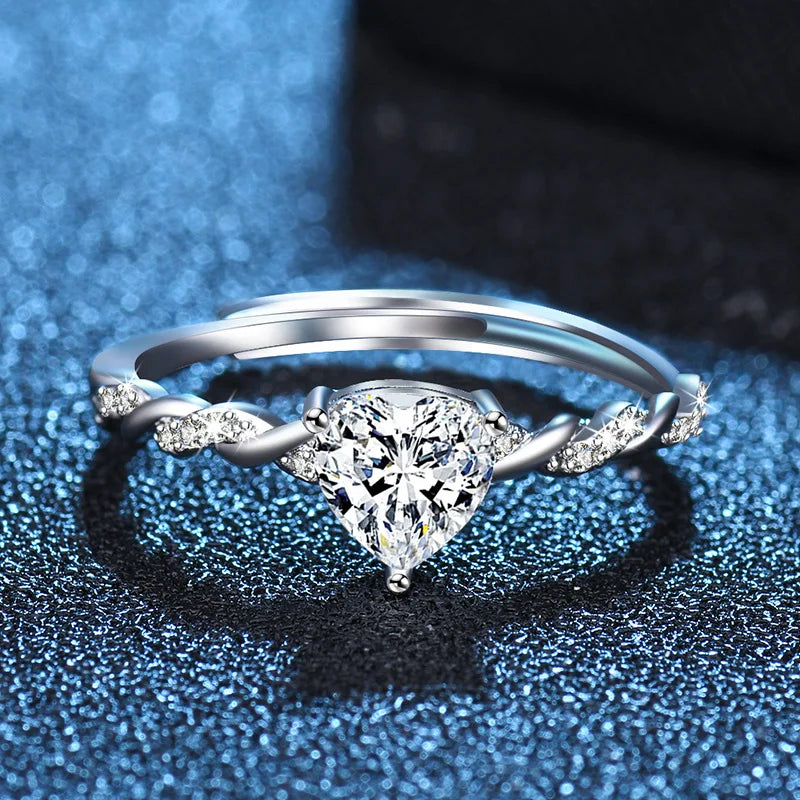 Avelena | 925 Sterling Silber Herz Glitzer Ring