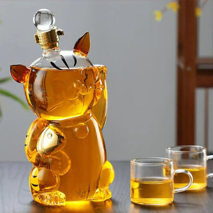 Avelena | Cat Shaped Glass Decanter Glass Holder with Stopper Bottle Drinkware Dispenser Carafe 1000ml for Dining Party Decoration Gift