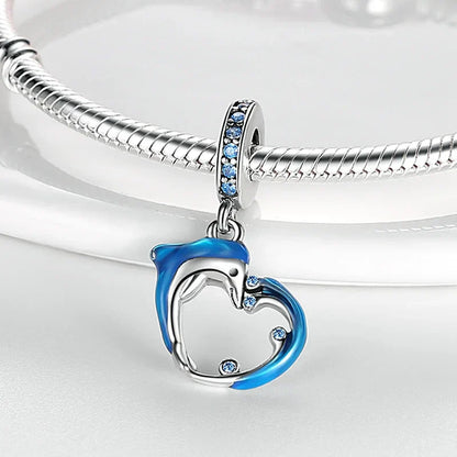 Avelena | 925 Silber Goldener Leopard Charms Perlen Bunte Chamäleon Nashorn Löwe Skarabäus Katze Anhänger Passend für Original Pandora Armband Schmuck