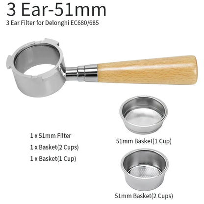 Avelena | 51mm Kaffee Boden Siebträger Für Delonghi EC680 EC685 Ersatz Filter Korb Espresso Maschine Griff Cafe Zubehör