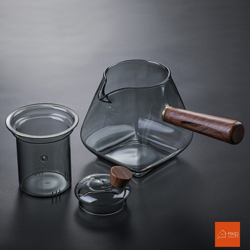 Avelena | Japanische Glas-Teekanne mit Holzgriff, kochende Teekanne, elektrischer Keramik-Ofen, Teebereiter, hochwertiges Tee-Set, hitzebeständige Teekanne, 700 ml