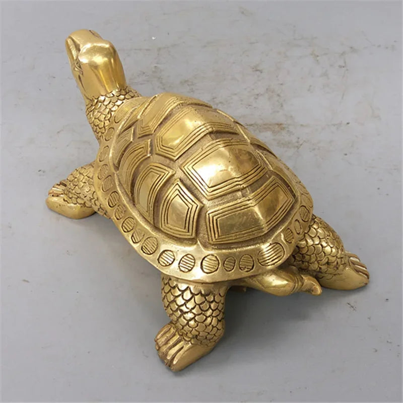 Avelena | Brass Feng Shui Schildkröte Statue Glückliches Tier Skulptur für Langlebigkeit Haus Büro Dekoration Figürchen Geschenk Studienornament