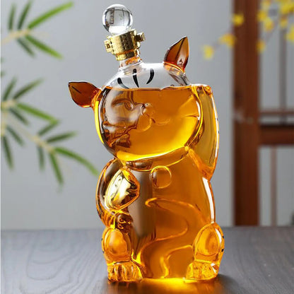 Avelena | Cat Shaped Glass Decanter Glass Holder with Stopper Bottle Drinkware Dispenser Carafe 1000ml for Dining Party Decoration Gift
