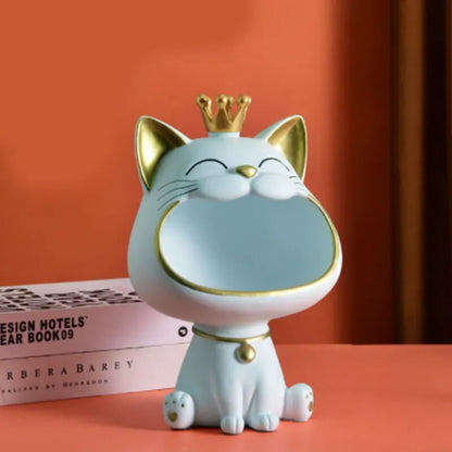 Avelena | Fortune Crown Big Mouth Cat Eingang Schlüsselablage Dekoratives Ornament, Licht Luxus Einweihungsgeschenk Skulptur