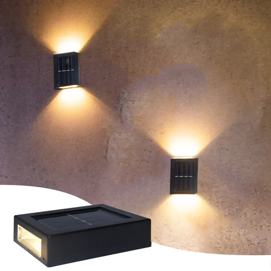Avelena | Wasserdichte LED-Solar-Wandlampe: Auf- und Abstrahlung für Balkon, Garten, Straße und Landschaft
