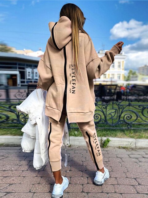 Avelena | Frauen Sweatshirts 2-teilige Sets Trainingsanzug Übergrößen Herbst Damen Korea Hose Pullover Hosenanzüge Damen