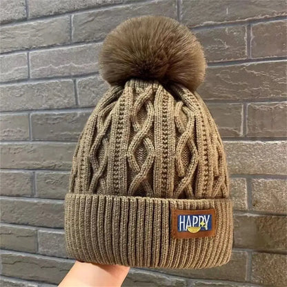 Avelena | Damenmode Pompom Mütze - Dicke Warme Wintermütze