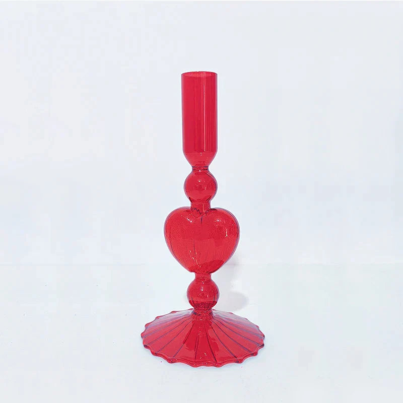 Avelena | Retro Taper Kerzenhalter Rote Herzform Glas Kerzenständer Hochzeit Tischdekoration Zuhause Party Glas Vase Dekor
