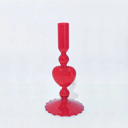 Avelena | Retro Taper Kerzenhalter Rote Herzform Glas Kerzenständer Hochzeit Tischdekoration Zuhause Party Glas Vase Dekor