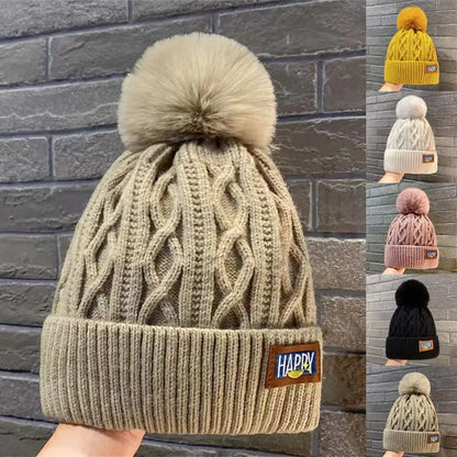 Avelena | Damenmode Pompom Mütze - Dicke Warme Wintermütze