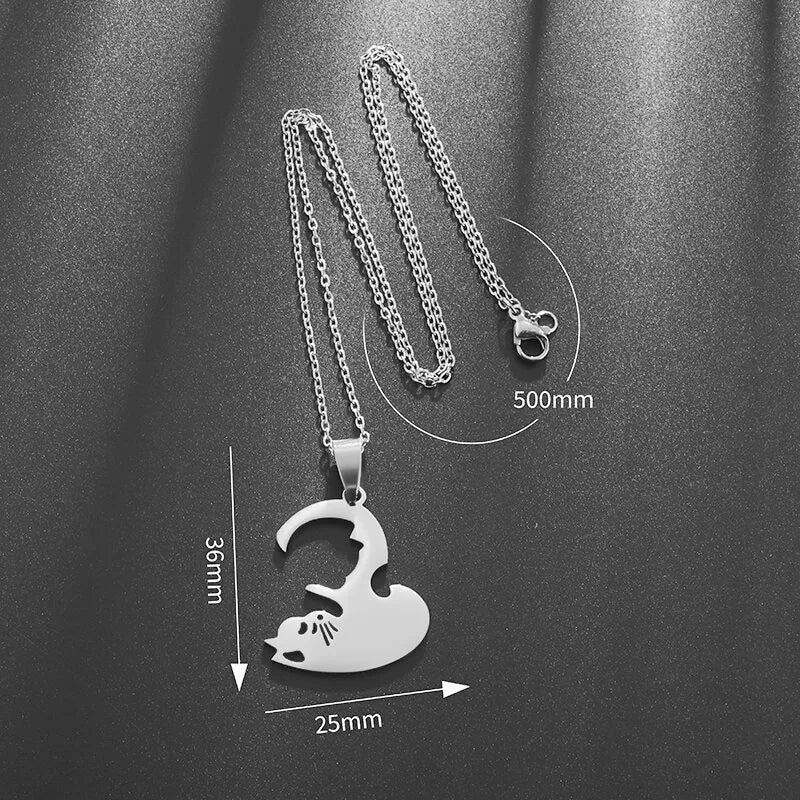 Avelena | Paar Halskette mit Der Klemme Liebe Katze Design