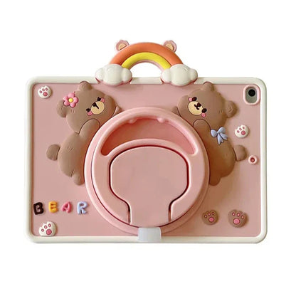 Avelena | Cartoon Gummy Ipad Kinderhülle mit Ständer – Stoßfest, Fallfest, Staubdicht, Weiche & Harte Schale für Ipad 10. Generation, 9. Generation, 8. Generation, 7. Generation, Mini, Air & Pro
