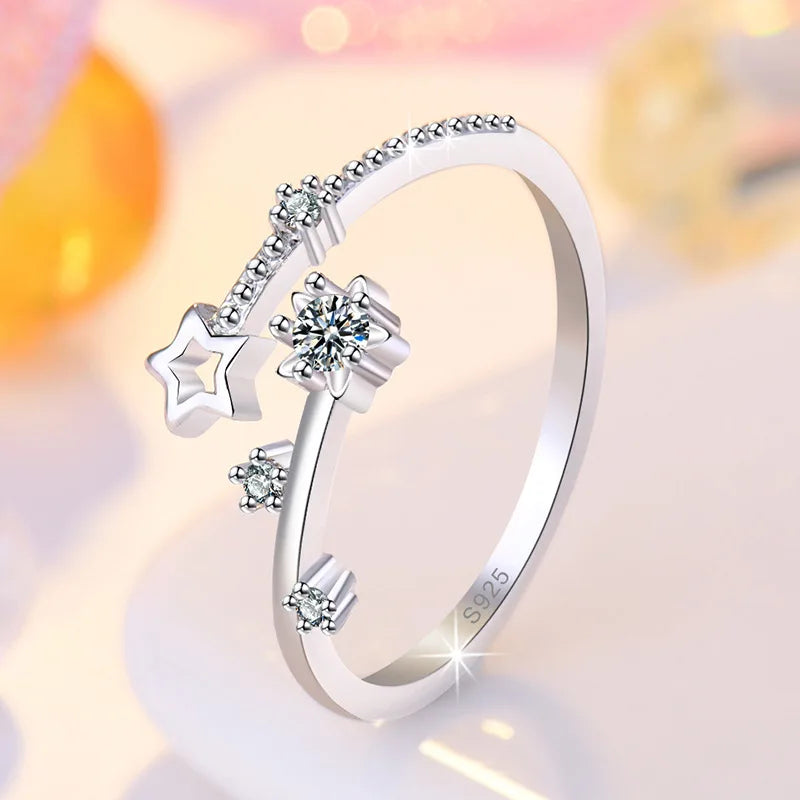 Avelena | 925 Sterling Silber Herz Glitzer Ring