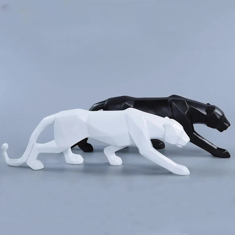 Avelena | Panther-Statue, Tierfigur, abstrakter geometrischer Stil, Kunstharz, Leopardenskulptur, Heimbüro, Desktop-Dekoration, Kunsthandwerk