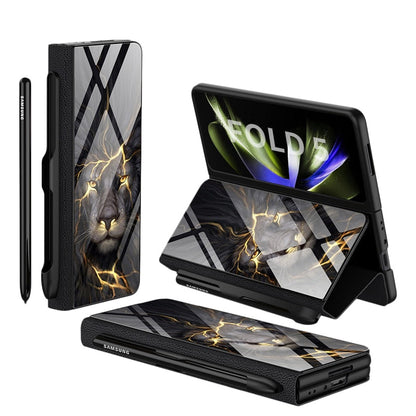 Avelena | Stoßfeste Rüstungshülle Hülle Glas Abdeckung Ständer Einfügkarte Lederhülle für Samsung Galaxy Z Fold 5/4
