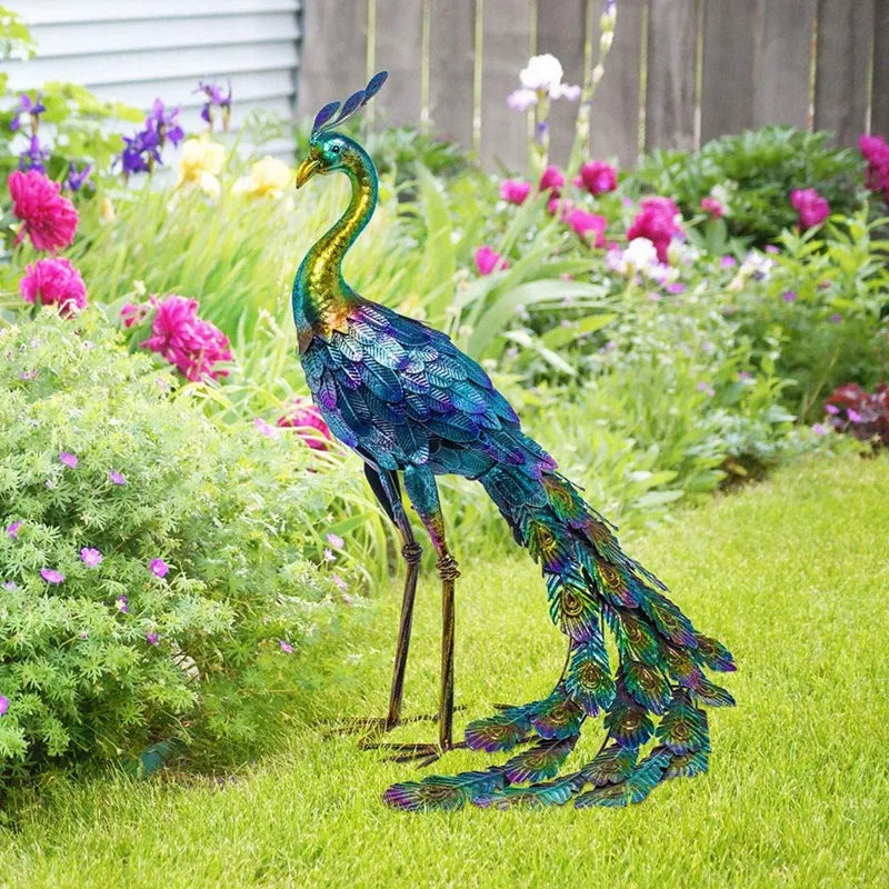Avelena | 1 Stück Metallische Pfau Statue für Draußen, Garten, Terrasse, Deck, Veranda, Hof, Metallkunst Dekoration