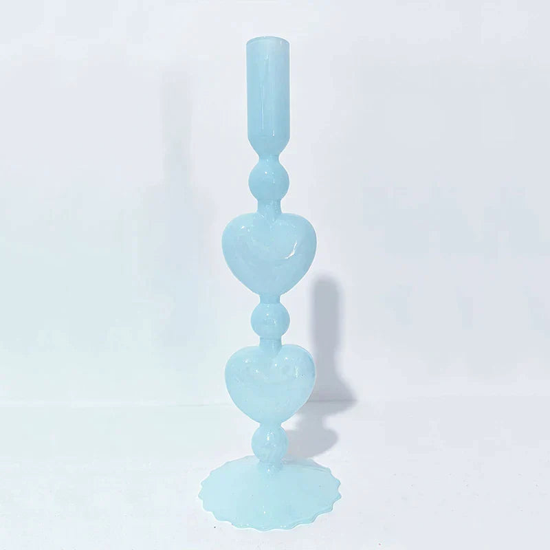 Avelena | Retro Taper Kerzenhalter Rote Herzform Glas Kerzenständer Hochzeit Tischdekoration Zuhause Party Glas Vase Dekor