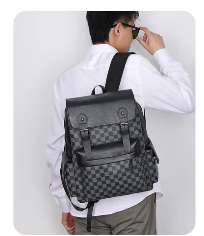 Avelena | Trendiger Karierter Business Vielseitiger Herren Rucksack Reisen Große Kapazität Luxusmarken Design Rucksack Herren PU Leder Schulranzen
