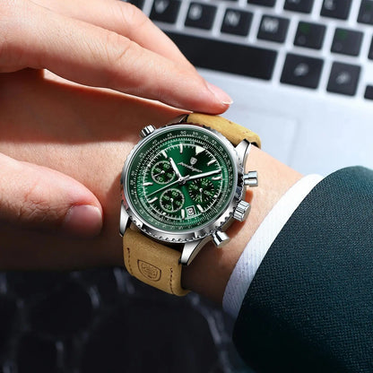 Avelena | Herren Quarzchronografuhr - Wasserdichte Leuchtende Militärsportuhr mit Lederarmband