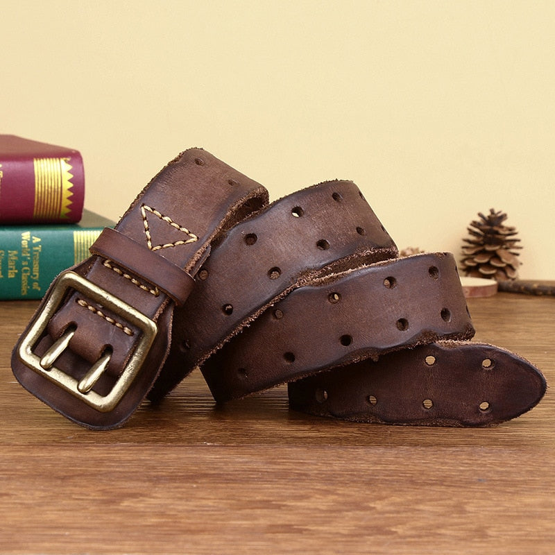 Avelena | Luxus Cowboy Leder Gürtel - Messing Schnalle